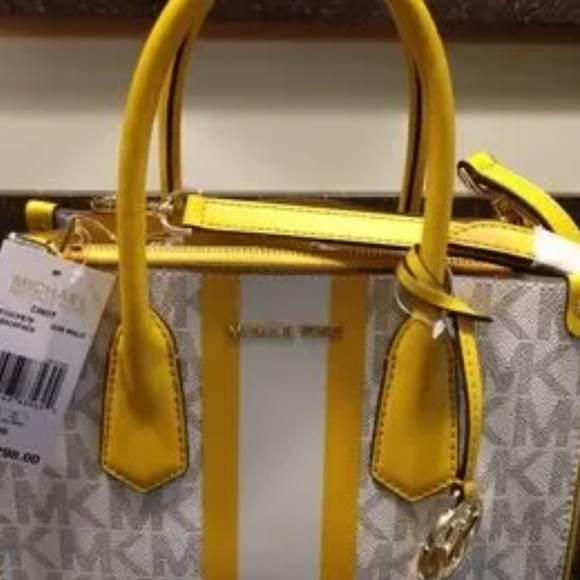 Michael Kors Yellow and White Satchel with Gold Hardware - Picture 2 of 2